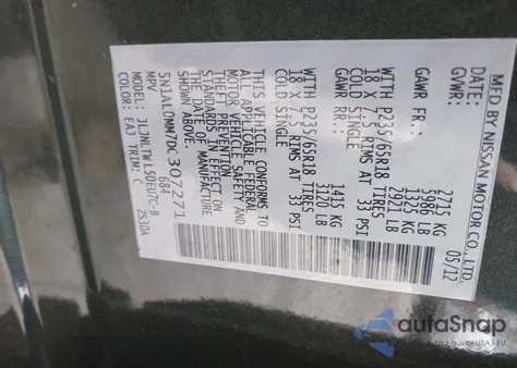 2013 Infiniti Jx35 z USA, uszkodzony, nr VIN 5N1AL0MM7DC307271